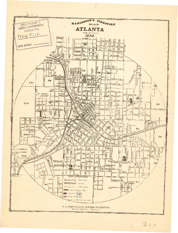 1870 Hanleiter's Directory Map of Atlanta