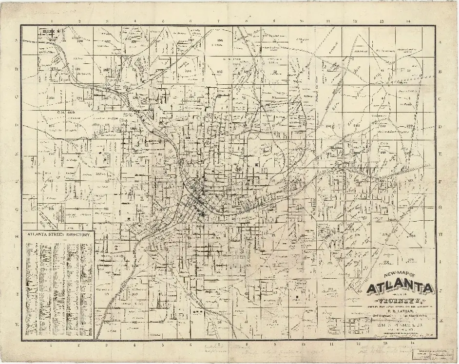 1903 E. B. Latham Map of Atlanta and Vicinity